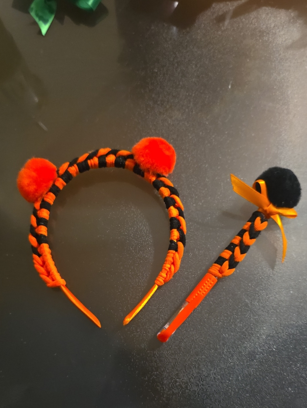 Black & Orange Pom Headband and Pen Set - Kids Accessories
